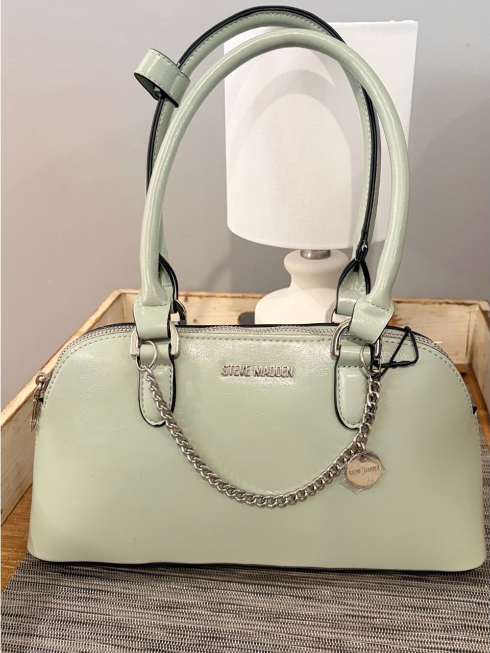 Steve Madden Mint Green Dome Satchel with Silver Chain